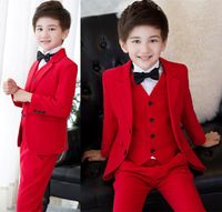 Çocuğun Resmi Giyim Yeni Kırmızı Erkek 3 Parça Takım Elbise Çocuk Damat Takım Elbise Düğün Sayfası Erkek Bebek Resmi Parti
