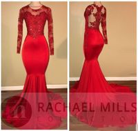2018 Vintage Sheer Long Sleeves Red Brautkleider Mermaid Applizierte Pailletten African Black Girls Abendkleider Red Carpet Dress