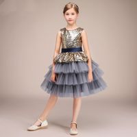 Kleid Rose Gold Pailletten erröten Tüll Ballkleid Blumenmädchenkleider 2018 Puffy Little Girls formales Hochzeitsfest-Kleid