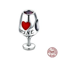 Stylish WineBowl Charms 100% 925 Sterling Silver Wine Cup Heart Pave Cz Winglass Charm Pärlor Fit armband Halsband för kvinnliga smycken