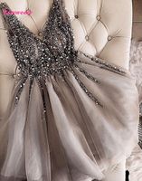 Sparkle Crystal Crystal Weared Короткие коктейльные платья Серый Домашнее платье Двухместный V-образным вырезом Сексуальные блестящие мини-выпускные платья Abiye VesiDos
