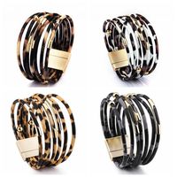 moda leopardo cuoio del braccialetto per le donne braccialetti di fascino del catenaccio dei braccialetti monili eleganti magnetico più strati del braccialetto dell'involucro regalo