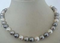 Envío gratis noble joyería impresionante 9-10mm collar de perlas de color gris blanco de agua dulce