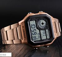 Skmei Sport Men Watch Compass Calorie Podómetro 5Bar Relojes impermeables Correa de acero inoxidable Reloj Digital Reloj Hombre 1382
