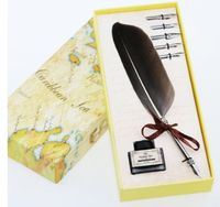 Wholesale-Excellent Antique Quill Feather Dip Pen Writing Ink Set Stationery Gift Box with 5 Nib Wedding Gift Quill Pen Fountain Pen