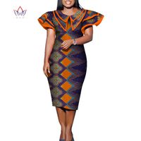 2020 Yaz Afrika Elbise Kadınlar Için Afrika Bazin Riche Baskı Zarif Orta Buzağı Lady Elbise Artı Boyutu Kadın Midi Elbise WY5708