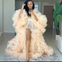 Kadın Illusion Ruffles Gelin Ceket Tül Uzun Kollu Kış Seksi Kimono Hamile Parti Pijama Bornoz Sheer Nightgown Robe Shawel