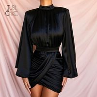 Justchicc Bandaj Kış Uzun Kollu Elbise Kadın O Boyun Bodycon Yüksek Bel Seksi Elbise Gece Kulübü Parti Elbiseler Siyah Vestidos