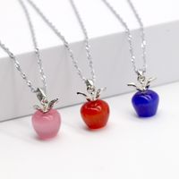 9 Colors Apple Pendant Cat Eye Stone Bead Necklace Natural S...