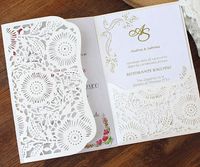Düğün davetiyeleri inci beyaz çiçek lazer kesim davetiyesi kartları yapma (hiçbir iç zarf yok)