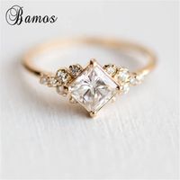 Princesa corte zircon anel de noivado vintage cor ouro promessa anéis de casamento para mulheres simples jóias de verão melhor presente