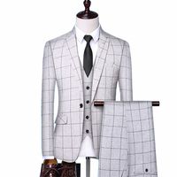 British style suit plaid mens vest+blazer+pants fashion design high-end slim wedding banquet business suit 3 piece formal