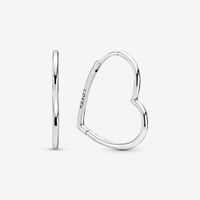 100% 925 Sterling Silver Asymmetrical Heart Hoop Earrings Fa...