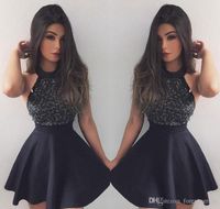 2019 Cheap Little Black Beaded Cocktail Dress A Line Jewel Neck Short Mini Semi Club Wear Homecoming Party Gown Plus Size Custom Make