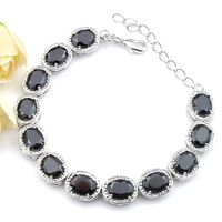 Ovale Black Beads Zircon Lady Cz Zircon Bracelet 925 Silver Rétro Mode Bijoux Fête Bracelet de tennis Femmes 8 pouces Gratuit