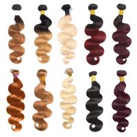 10A Brazilian Human Hair Bundles With Closure Ombre Color Hair Extensions 3Bundles with T1B 99J Body Wave Straight Hair