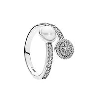 Vit Crystal Pearl Clear CZ Diamant 925 Sterling Silver Ring Set Original Box för Pan Lysous Glöd Ringar Kvinnor Flickor Bröllop Smycken W180