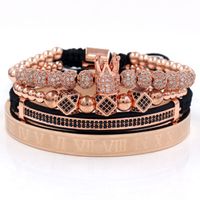 4pcs / set + bracelets numériques romains couple en acier couple brelochon charme de couronne pour amour bracelets vintage pour femmes hommes bijoux de luxe de Noël DHL