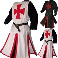 Guerreiros medievais Cavaleiro Templar Costume Costume Para Homens Adultos Camisa Top Cruz Tabard Surcoat Roupas Túnicas Belted Plus Size AU8689