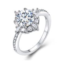 Weibliche Mädchen Intarsien Runde Strass Hochzeit Ring-Silber-Farbe CZ-Stein-Ring Versprechen Verlobungsringe für Frauen