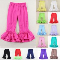 Kids Girls Summer Ruffled Pants 15+ Solid Candy Pants for Girls Multi-color Elastic Band 95% Cotton Solid Pants Summer 1-7T