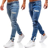 Jeans pour hommes 3 couleurs bleu bleu bleu zipper conception taille élastique taille rétro de mode denim pantalon moto