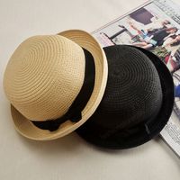 wholesale Lady Boater sun caps Ribbon Round Flat Top Straw F...