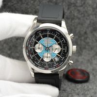 Transocean Men Watch 44MM Quartz Chronograph Date Mens Watches Excellent Wrtistwatches With World Time Black Dial and Rubber Band