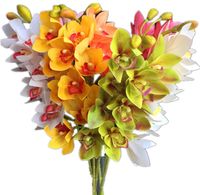 Sahte Gerçek Dokunmatik Cymbidium Orkide Dekoratif Yapay Çiçek 10 kafaları Simülasyon 3D Baskı İyi Kalite Lateks Orkide Çiçek