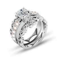 Anillo para mujer Mujeres Pearl Jewelry Pair Crown Diamond Anillos de novia Anillos de boda Tamaño 5-12