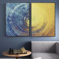 Abstract Blue and Yellow Circles Pattern Canvas Painting Mod...