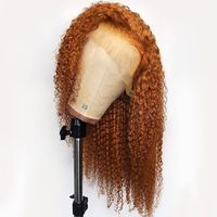 PAFF Orange Color Lace Front Curly Long Full Lace Real Human Hair Wig For Women Ginger Remy Brazilian Pre Plucked