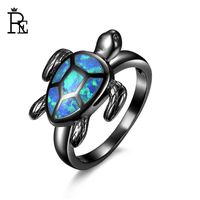 RE New Design Animal Tortoise Ring Fire Opal Black Gold Filled Jewelry Wedding For Women Female Rings Gifts