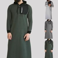 Sweat arabe musulman islamique 2019 Hommes à manches longues à capuche avec poche Abaya Saudi Arabian Long Hoodies Robe Hommes Muslim Vêtements