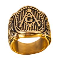 Gratis verzending maat 8-13 heren vintage masonic ring freemason symbool lid goud roestvrij stalen punk mason sieraden