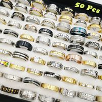 Mais novo 50 pçs / lote mistura estilo de aço inoxidável banda anéis moda mulheres e mens titanium dedo anel de dedo charme jóias aniversário de casamento presentes