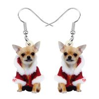 Acrylique Noël doux Chihuahua Dog Pendants d'oreilles Dangle Bijoux Animaux familiers Pour Femmes Filles Party Ados Accessoires Cadeau