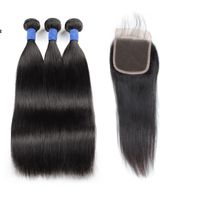 ishow絹のようなストレートペルーの束10aブラジル人の髪の束はレースの閉鎖3バンドル8-28インチヘアエクステンションのextensions緯糸のための緯糸すべての年齢のナチュラルカラー