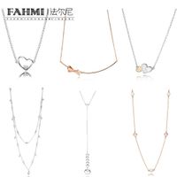WPENNYI 100%925 Sterling Silver String Charming Beads Contemporary Pearl Chandelier Drops Rose Gold Bow Love Heart Necklace