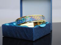 Sea blue heart series 18K gold- plated enamel bangle bracelet...
