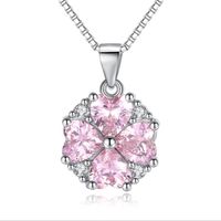Silver Color Love Heart Necklaces & Pendants Pink Cubic Zirconia For Women Weddings Bride Party Best Jewelry Gift for Ladies