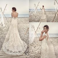 2020 Nowoczesna arabska Syrenka Suknie ślubne Suknie ślubne Iluzja Rękawy Sąd Pociąg Koronki Plaża Plus Size Sheer Powrót Formalna Suknia Ślubna