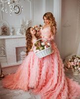 Baby Peach Tiered Pageant Dresses For Girls Glitz Flower Girl Dresses Sleeveless Ball Gowns Girls Communion Dress