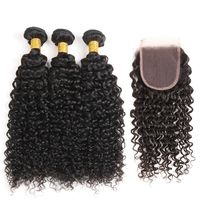 Wholesale Brazilian Hair 3 Bundles With 4*4 Closure Kinky Curly Weaves Unprocessed Wet Wavy Remy Human Hair Extensions Natural Color Deep Curl Bundle