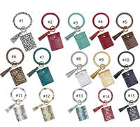 Women Bangle Wristlets Wallet Coin Purses Tassels Keychain Card Holder Bag Trendy Leopard PU Leather Bracelets Animal Print Bag E22909