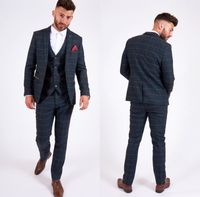 Yeni Balıksırtı Ekose Damat Düğün Smokin Slim Fit 3 Parça Çentikli Yaka Erkek Pantolon Yüksek Kalite Tasarımcı Ceketler Suits