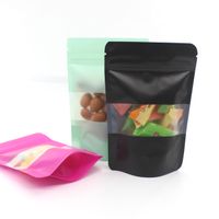 50 stks / partij matte roze groene zwarte stand-up ritssluiting plastic zakken met raam cadeau koffiebonen snack noten ziplock opbergtas