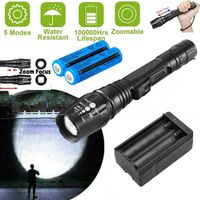 990000LM CAMPING FLASHLIGHT Zoomable Upgraded Tactical T6 LED Torch Uppladdningsbara 5 lägen 2x 18650 Batteri + Laddare