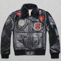 AVIREX  2019 real fur collar cowskin flight jacket men bomber jacket men genuine leather coat motorcycle
