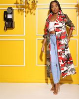 Kadın Sonbahar Tasarımcı Uzun Gevşek Ceketler Uzun Kollu Kamuflaj Print Giyim Artı boyutu Moda Stil Gündelik Giyim